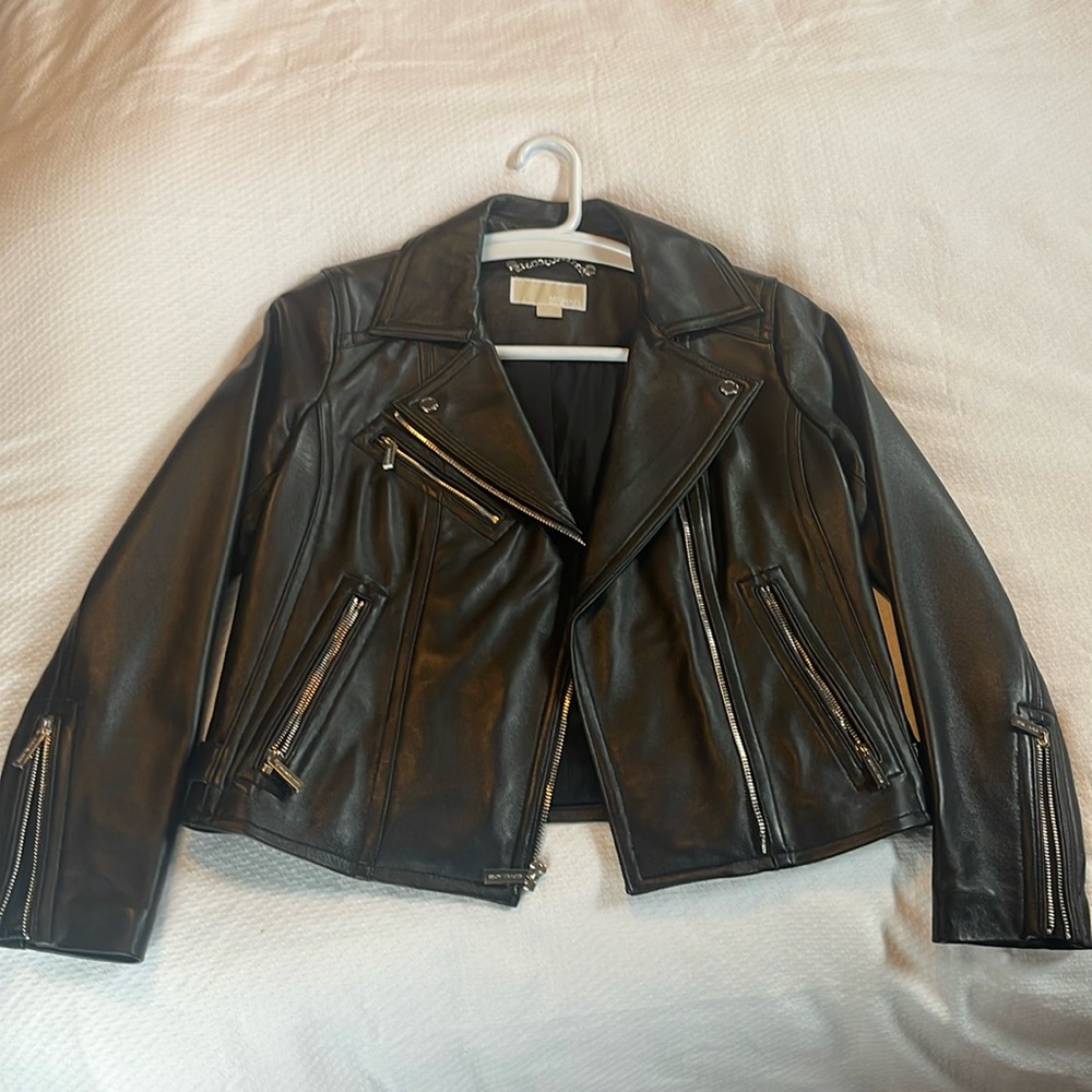 Michael Kors, black leather jacket, biker style -women’s medium LIKE NEW